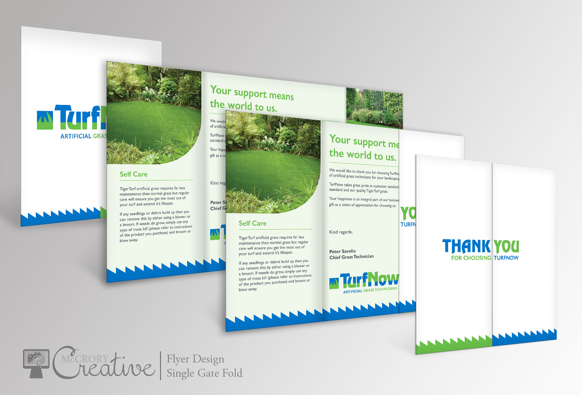 TurfNow Single Gate Fold Graphic Design Flyer Design Thank You Cards